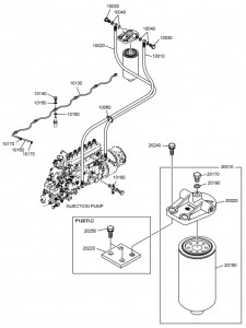 Топливные трубки и топливный фильтр дизельного двигателя Doosan P126TI